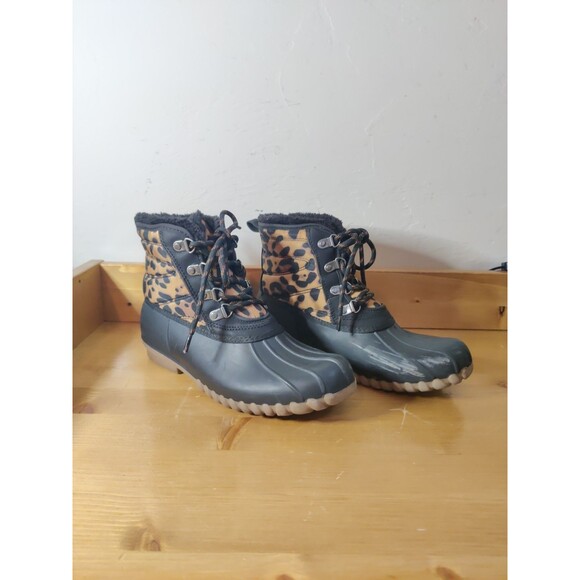 Baretraps Flynn Duck Boots Leopard Print Winter Womens 6 M Weatherproof Scuff - Picture 1 of 8
